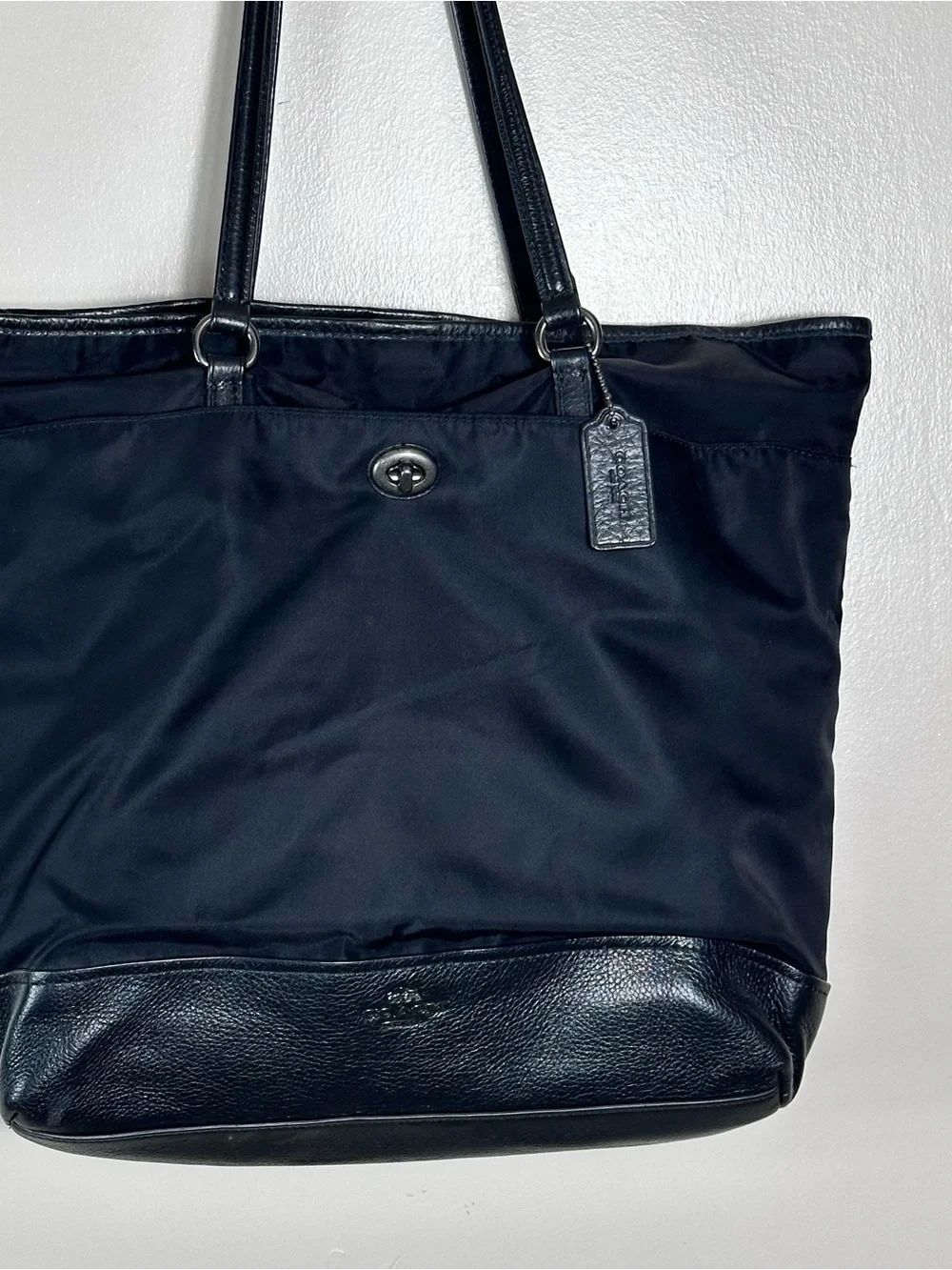 Coach Black Leather Hang Tag Keychain Accent